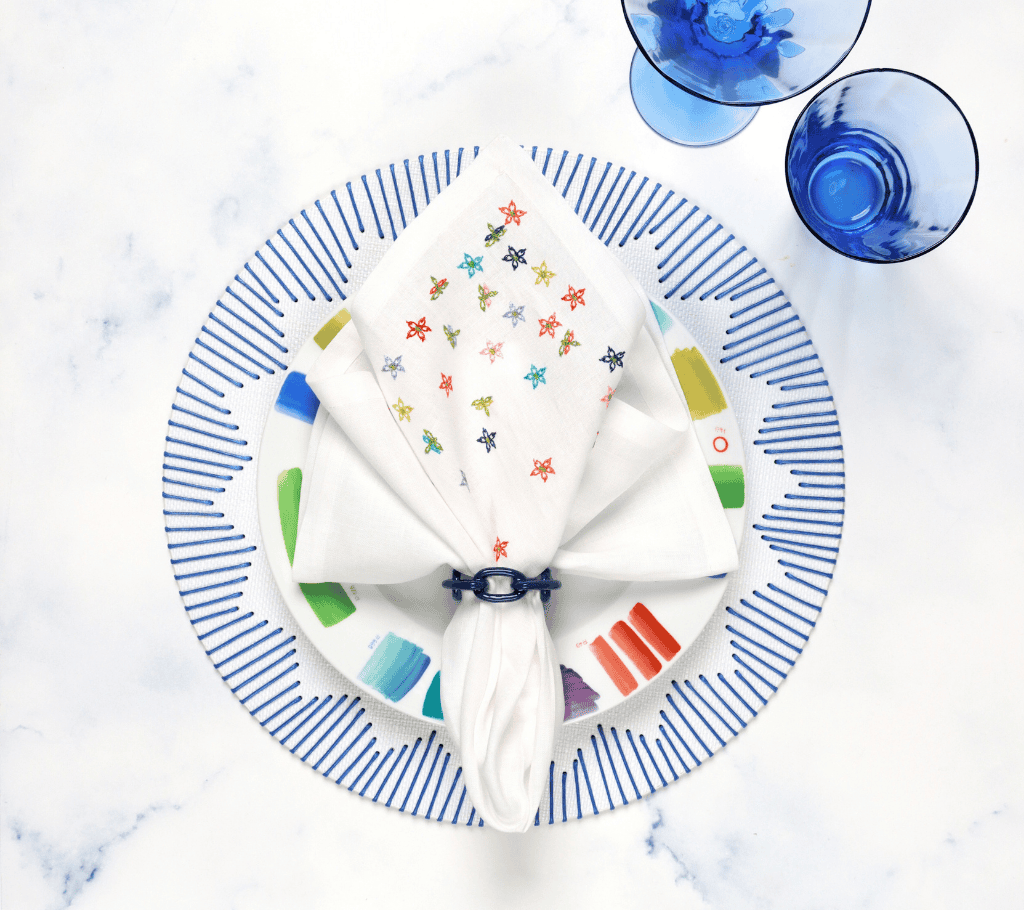 Wind Blown Napkin in White & Multi, Set of 4