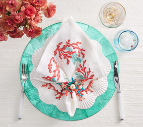 Kim Seybert Luxury Coral Spray Napkin in White, Coral & Turquoise