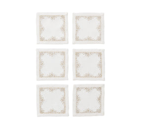 Kim Seybert Luxury Pin Dot Cocktail Napkins in White, Gold & Silver, Set of 6 in a Gift Box