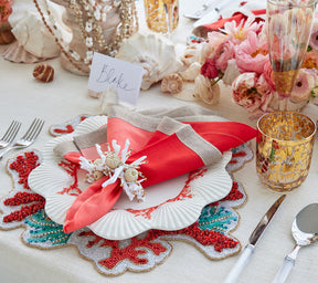 Kim Seybert Luxury Coral Spray Placemat in Coral & Turquoise