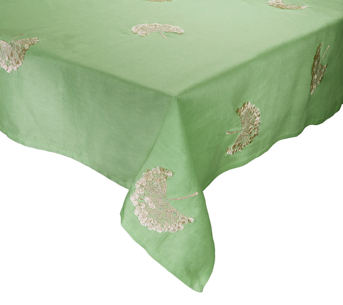 Kim Seybert Luxury Palm Fringe Tablecloth in Green & Natural