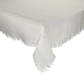 Kim Seybert Luxury Fringe Tablecloth in White & Silver