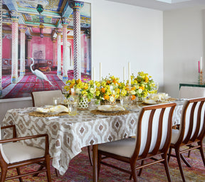 Kim Seybert Luxury Watercolor Ikat Tablecloth in Taupe