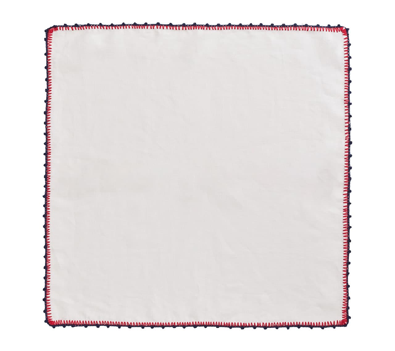 Knotted Edge Napkin in White, Navy & Red, Set of 4