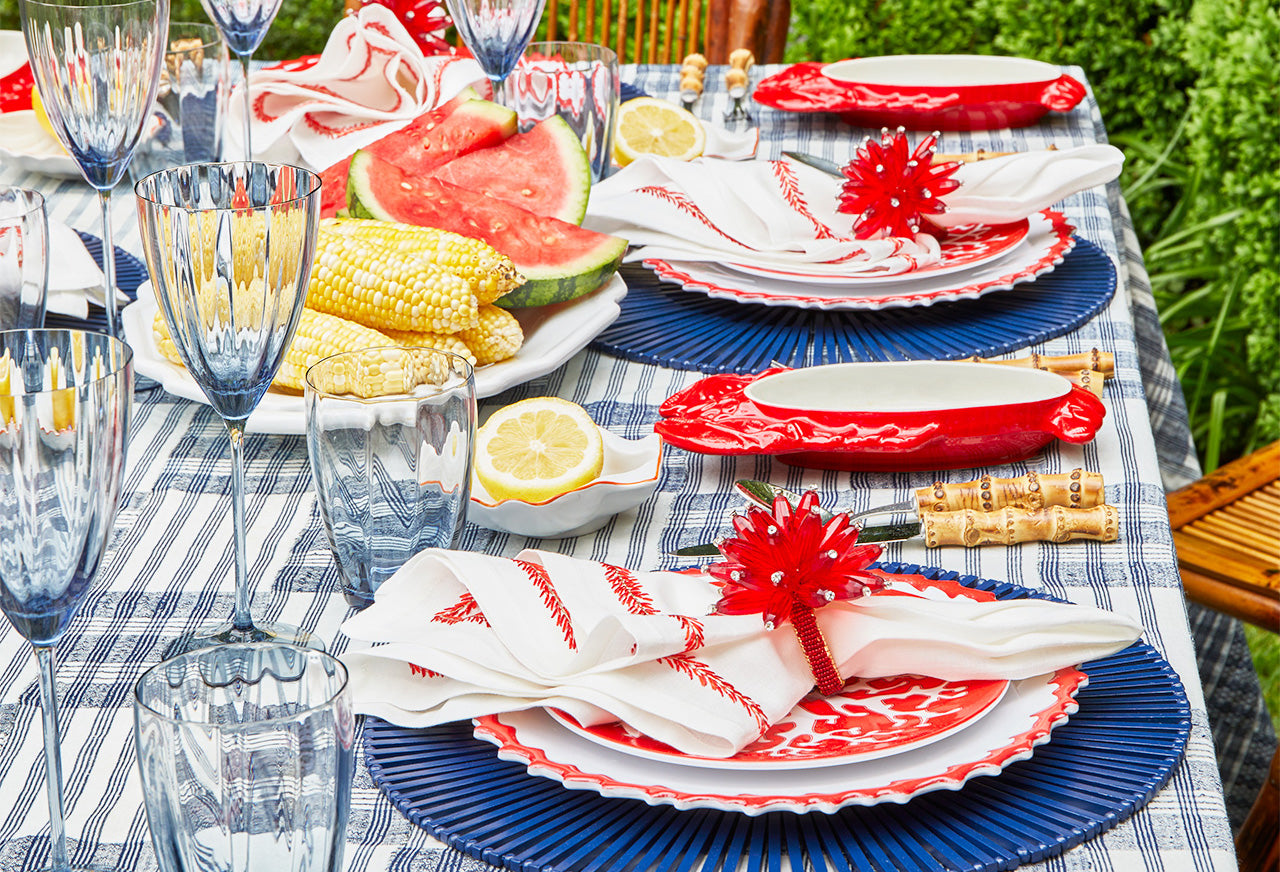memorial day table decoration ideas for red, white, and blue table setting 