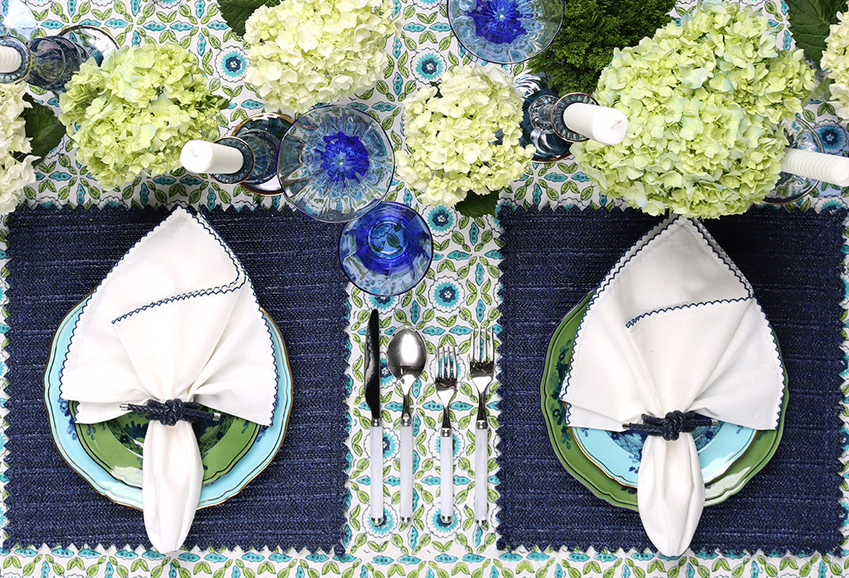 passover decor 2025 blue green white table setting