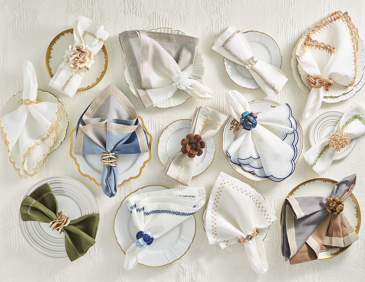 Kim Seybert Luxury Hand Dyed Napkins with Flux Napkin Rings