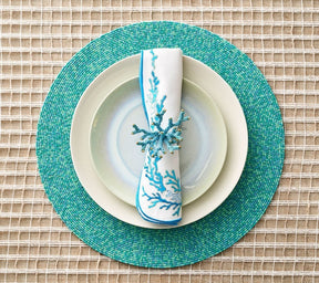 Kim Seybert, Inc.Reef Napkin in White, Turquoise & Gold, Set of 4Napkins