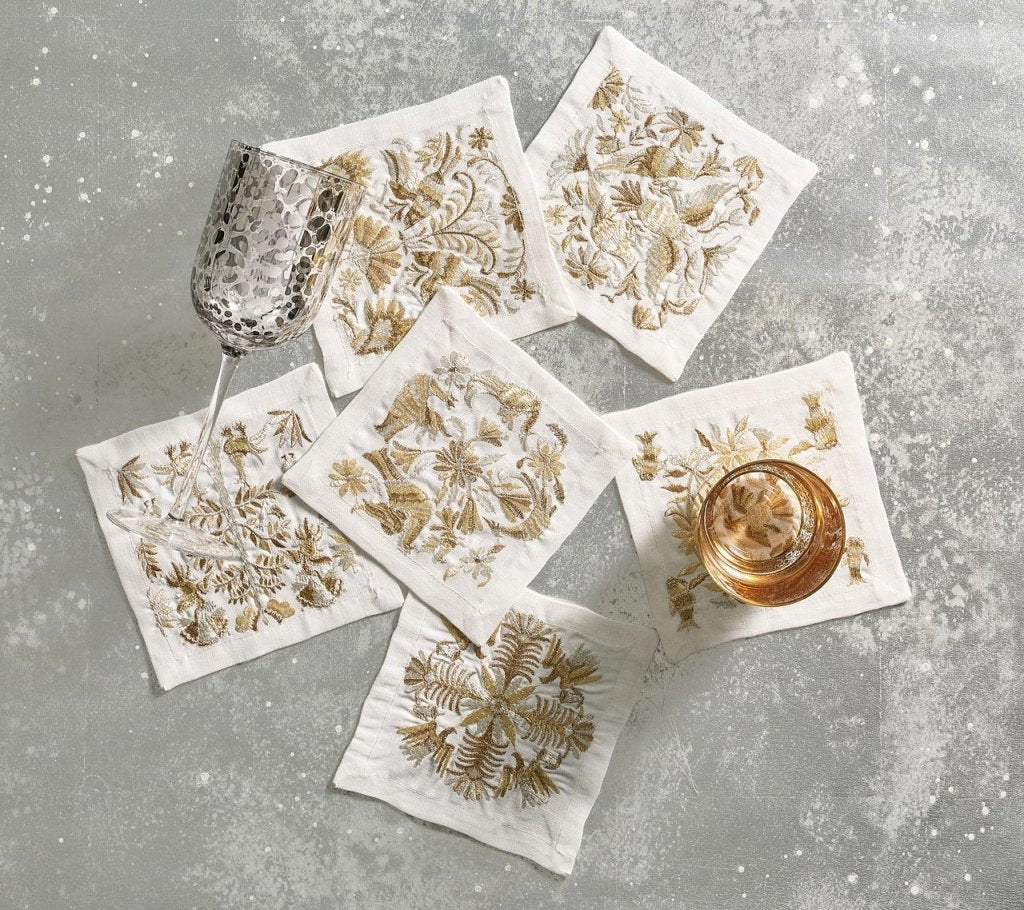 Kim Seybert, Inc.Otomi Cocktail Napkins in Gold & Silver, Set of 6 in Gift BoxCocktail Napkins