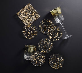 Kim Seybert, Inc.Stardust Drink Coasters in Clear & Gold, Set of 6 in a CaddyDrink Coasters