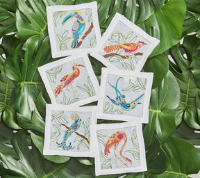 Kim Seybert, Inc.Birds of Paradise Cocktail Napkins in White & Multi, Set of 6 in a Gift BoxCocktail Napkins