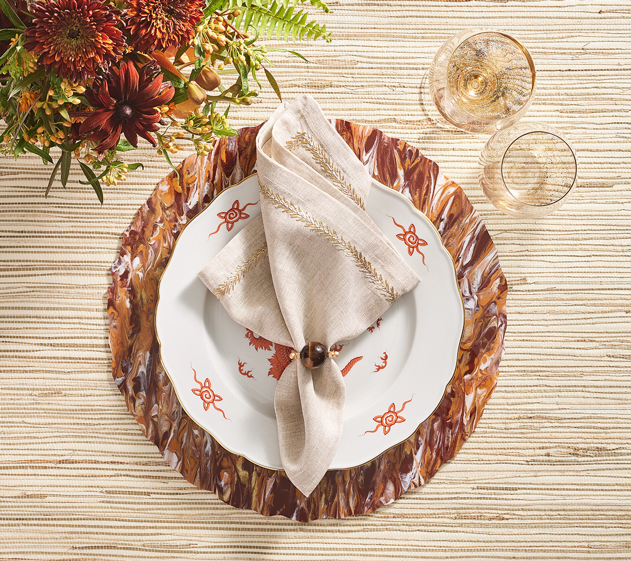 Sample: Marbled Placemat in Cranberry & Orange, Set of 4