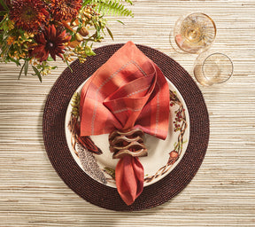Kim Seybert Luxury Tartan Napkin in Cranberry & Orange