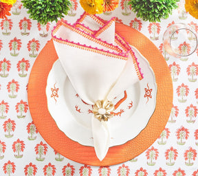 Knotted Edge Napkin in White, Pink & Orange, Set of 4