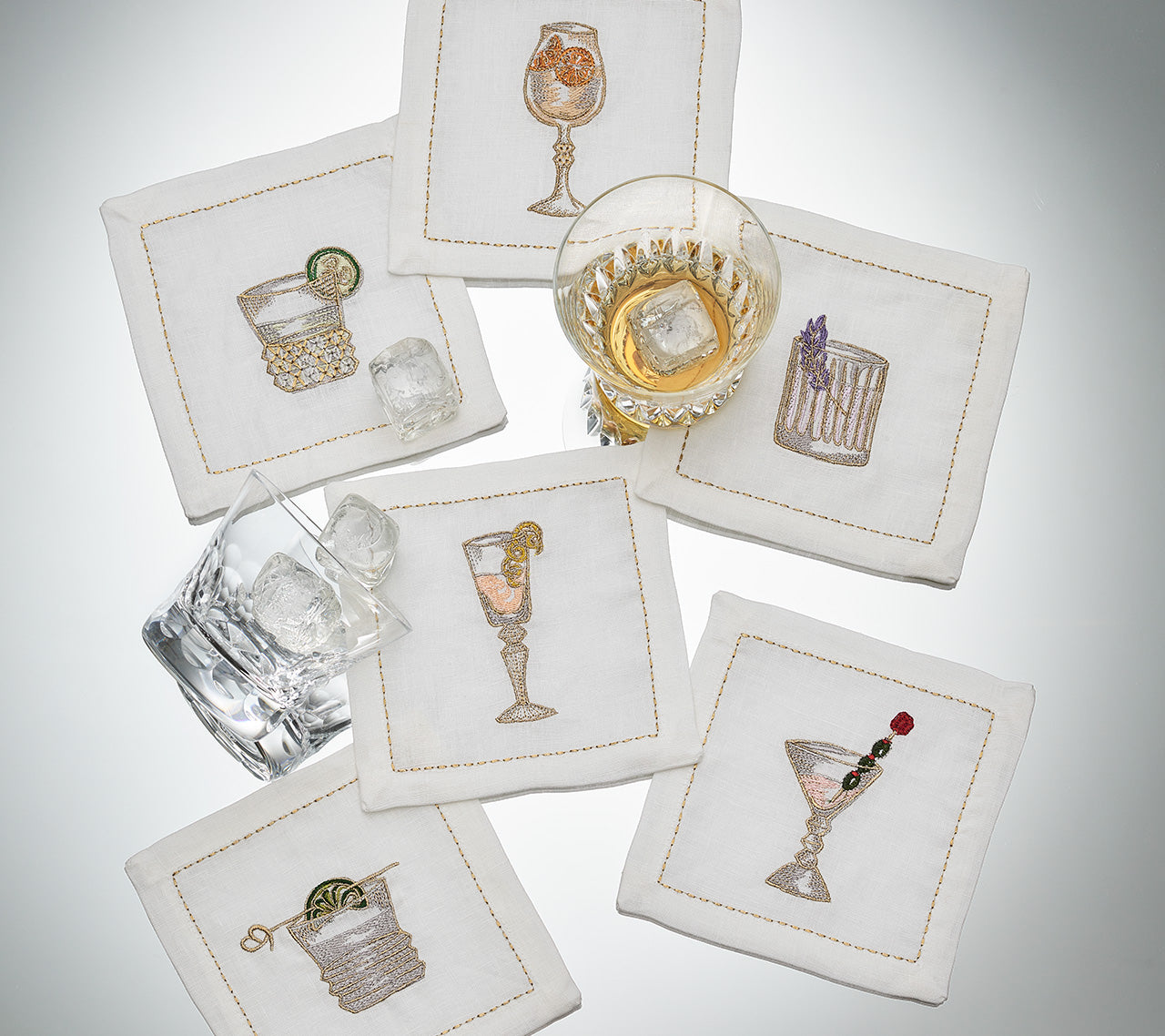 Assorted Drinks Cocktail Napkins in White & Multi, Set of 6 in a Gift Box