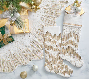 Winter Spray Stocking in White, Gold & Silver
