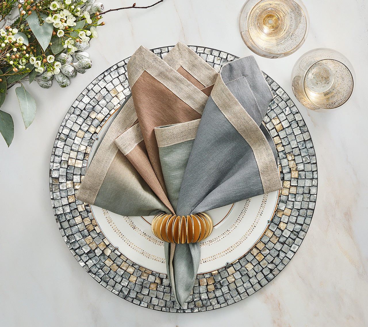 Kim Seybert Luxury Dip Dye Napkin in Beige, Taupe & Gray