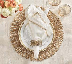 Kim Seybert Luxury Jardin Napkin in White, Gold & Silver