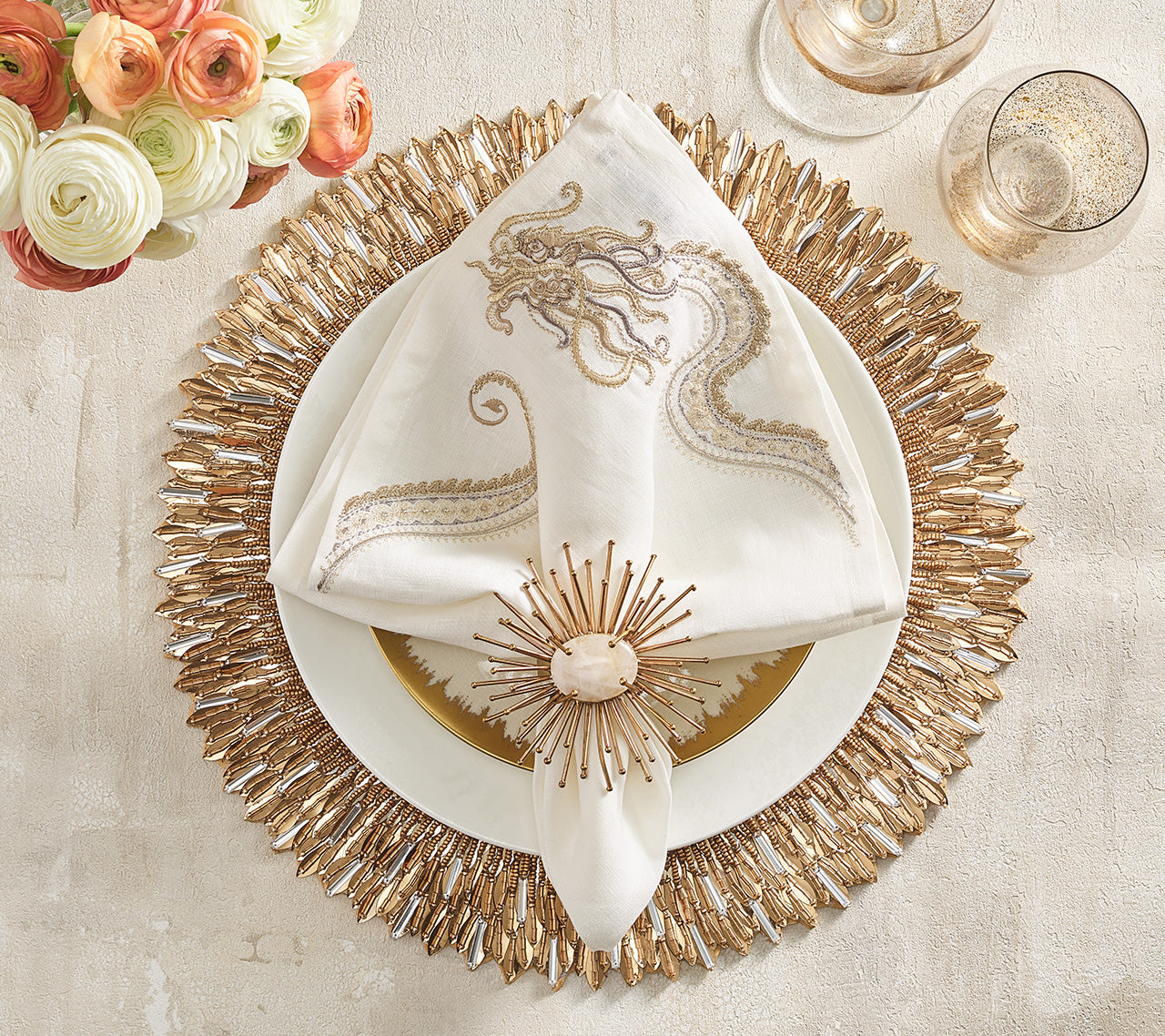 Kim Seybert Luxury Ray Placemat in Gold & Crystal