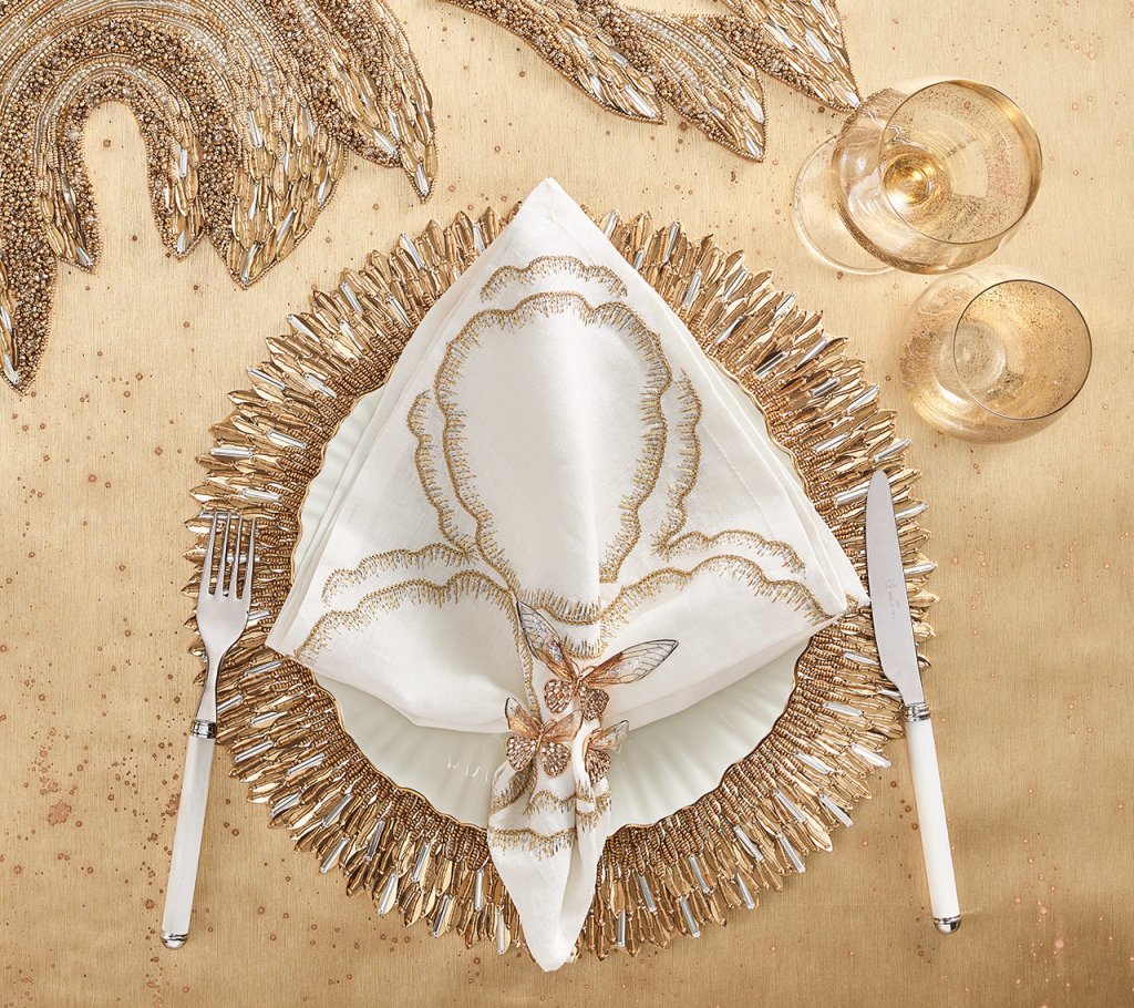 Kim Seybert, Inc.Ray Placemat in Gold & Crystal, Set of 2Placemats