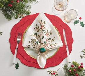 Holly Tablecloth in White, Red & Green