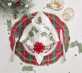 Evergreen Napkin in White, Red & Green, Set of 4