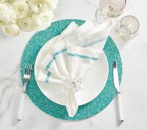 Kim Seybert Luxury Jardin Napkin in White & Turquoise