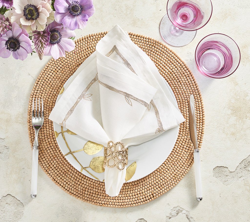 Kim Seybert, Inc.Bamboo Napkin in White, Gold & Silver, Set of 4Napkins