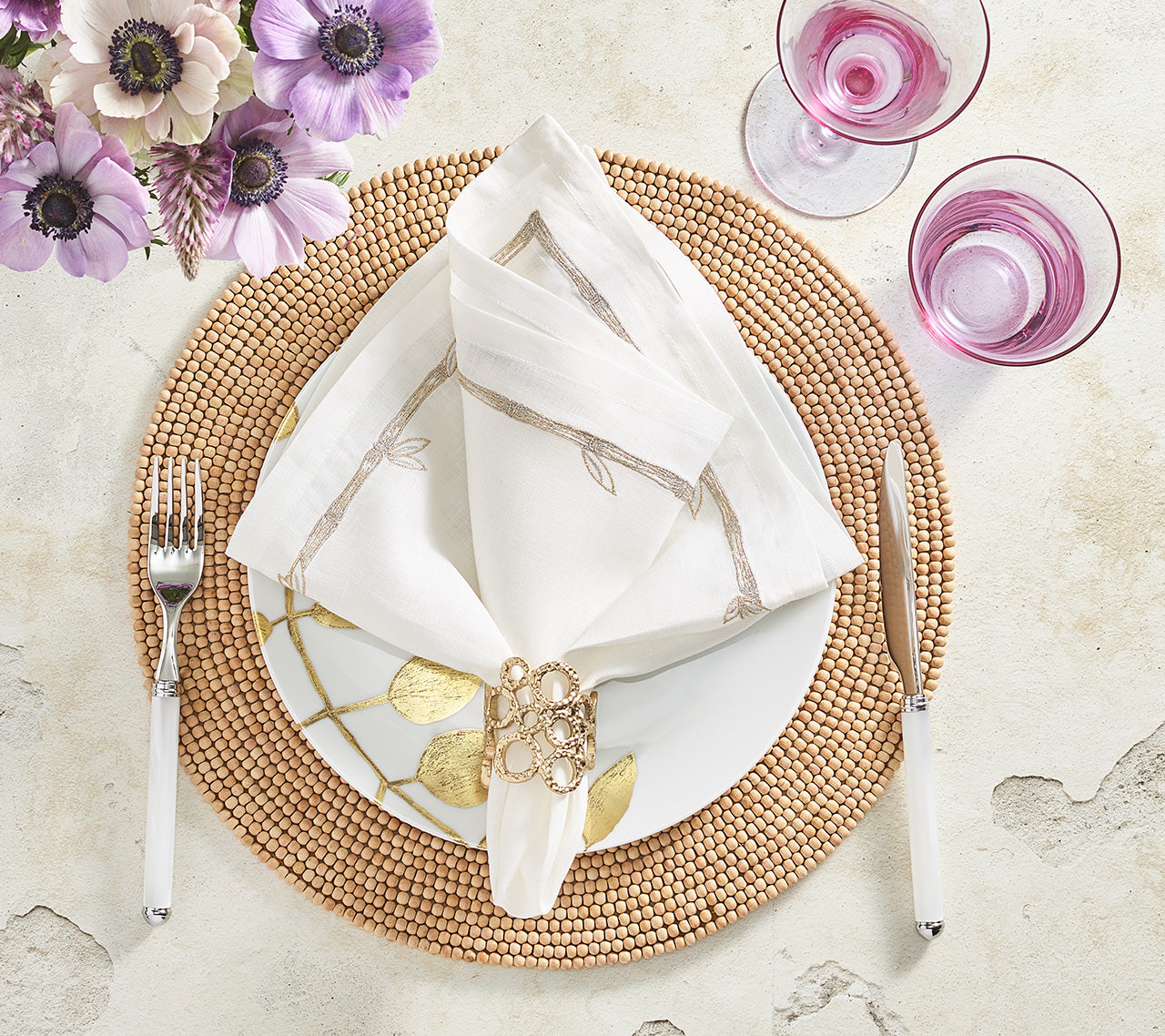 Bamboo Napkin in White & Gold & Silver, Set of 4