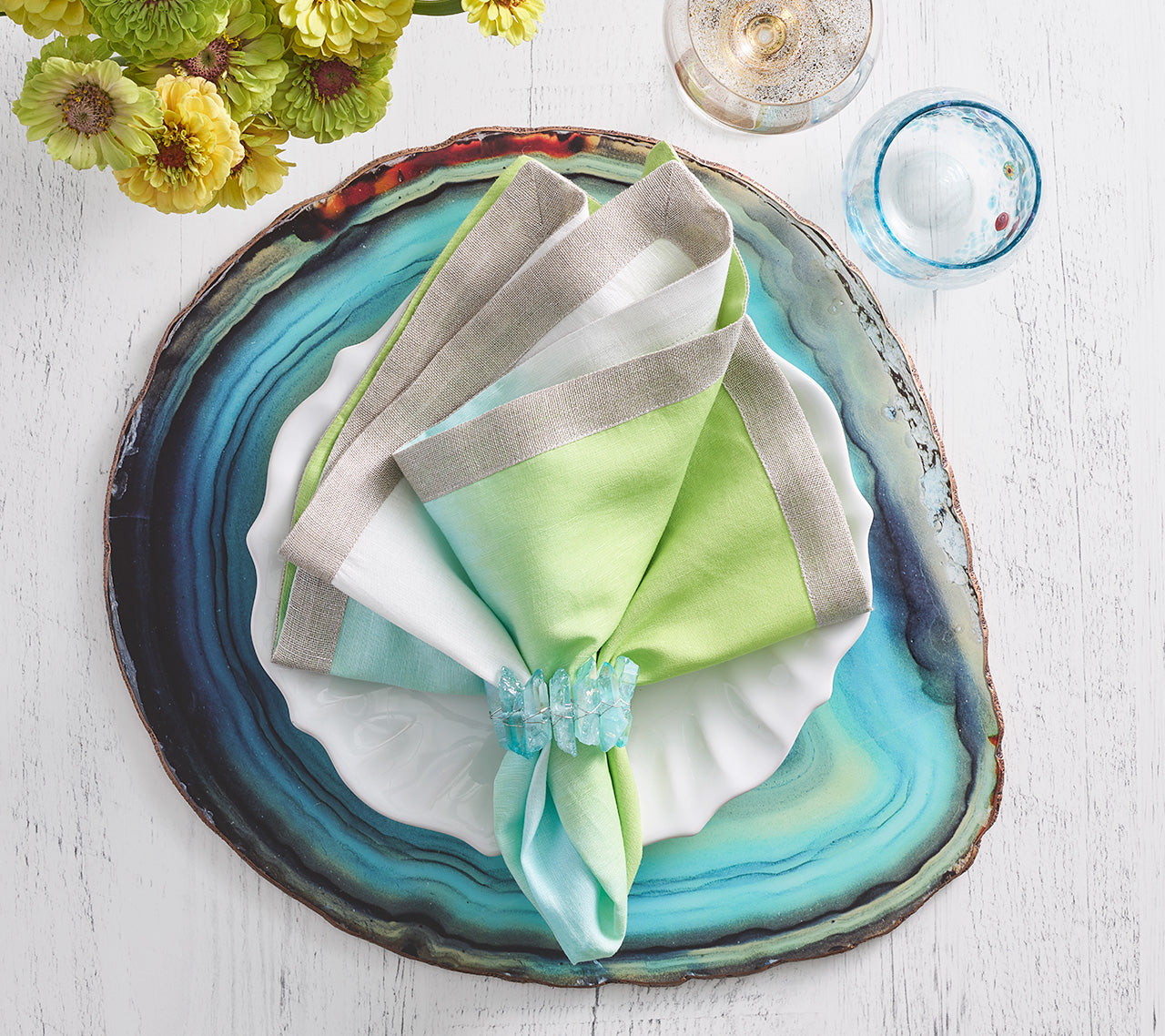 Kim Seybert Luxury Dip Dye Napkin in blue & green