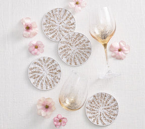 Kim Seybert, Inc.Fireworks Drink Coasters in White, Gold & Silver, Set of 4 in a Gift BagDrink Coasters