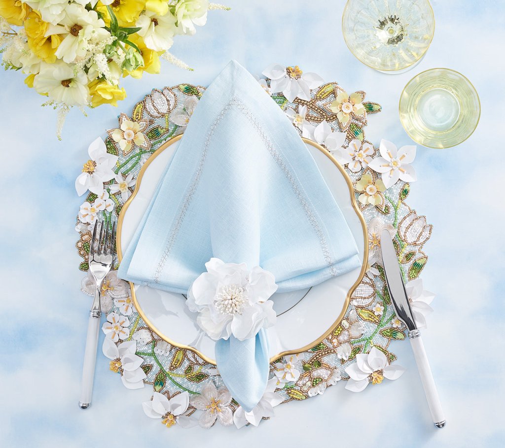 Kim Seybert, Inc.Gardenia Placemat in Sky, White & Yellow, Set of 2Placemats