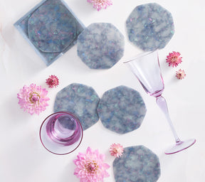 Gem Drink Coasters in Blue, Set of 6 in a Caddy
