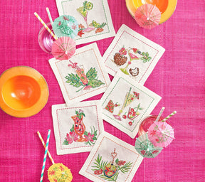 Kim Seybert, Inc.Tropicana Cocktail Napkins in White & Multi, Set of 6 in a Gift BoxCocktail Napkins