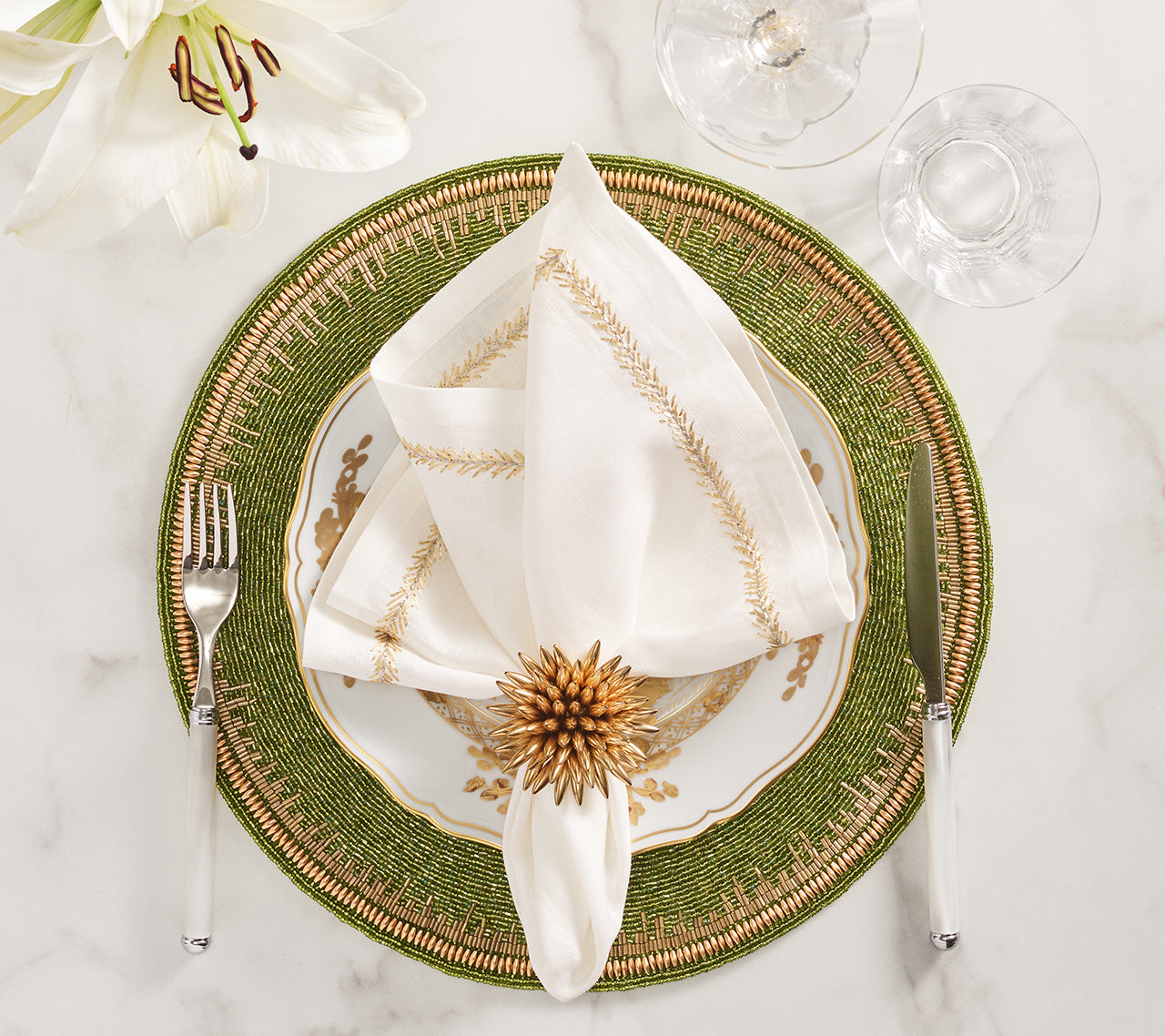 Enamor Placemat in Green & Gold, Set of 4