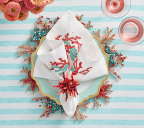 Kim Seybert, Inc.Coral Spray Napkin in White, Coral & Turquoise, Set of 4Napkins