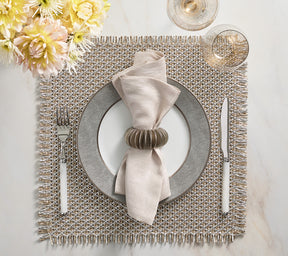 Kim Seybert Luxury Metallic Linen Napkin in Natural & Silver