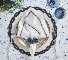 Kim Seybert Luxury Filament Napkin in white & navy