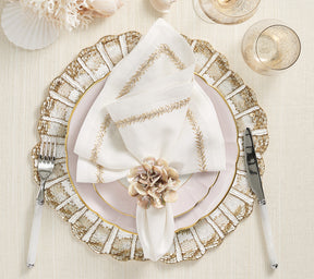 Kim Seybert Luxury Jardin Napkin in White, Gold & Silver