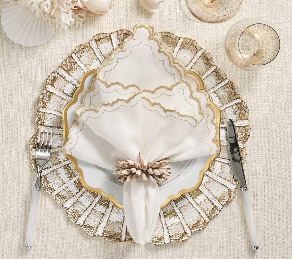 Kim Seybert, Inc.Arches Napkin in White & Gold, Set of 4Napkins