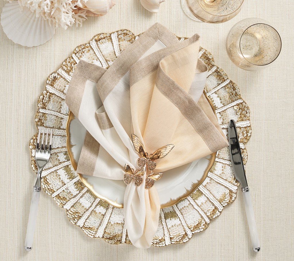 Kim Seybert, Inc.Flutter Napkin Ring in Champagne & Gold, Set of 4 in a Gift BoxNapkin Rings