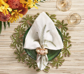 Kim Seybert, Inc.Oasis Placemat in Ivory, Green & Gold, Set of 2Placemats