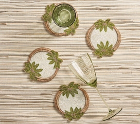 Kim Seybert, Inc.Oasis Coasters in Ivory, Green & Gold, Set of 4 in a Gift BagDrink Coasters