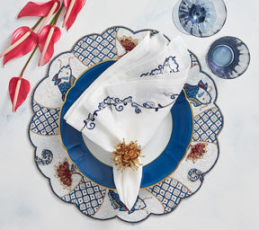 Kim Seybert, Inc.Ming Border Napkin in White & Navy, Set of 4Napkins