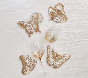 Kim Seybert, Inc.Papillon Coasters in Ivory & Gold, Set of 4 in Gift BagDrink Coasters