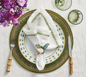Kim Seybert Luxury Jardin Napkin in white & green