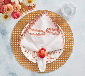 Knotted Edge Napkin in White, Natural & Orange, Set of 4