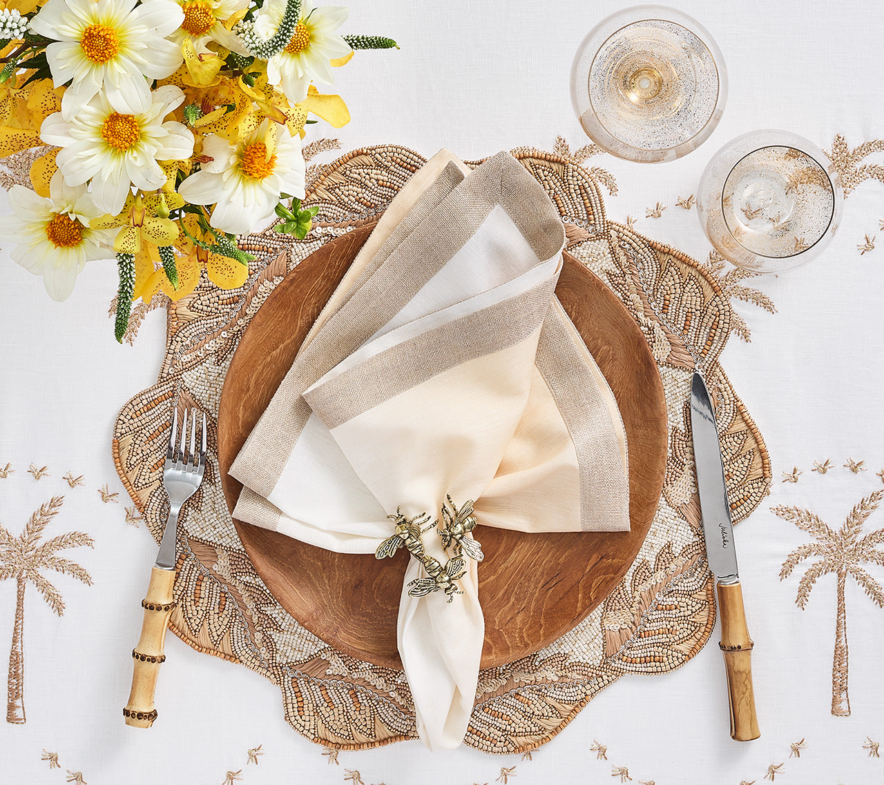 Winding Vines Placemat in Ivory, Natural & Gold, Set of 2