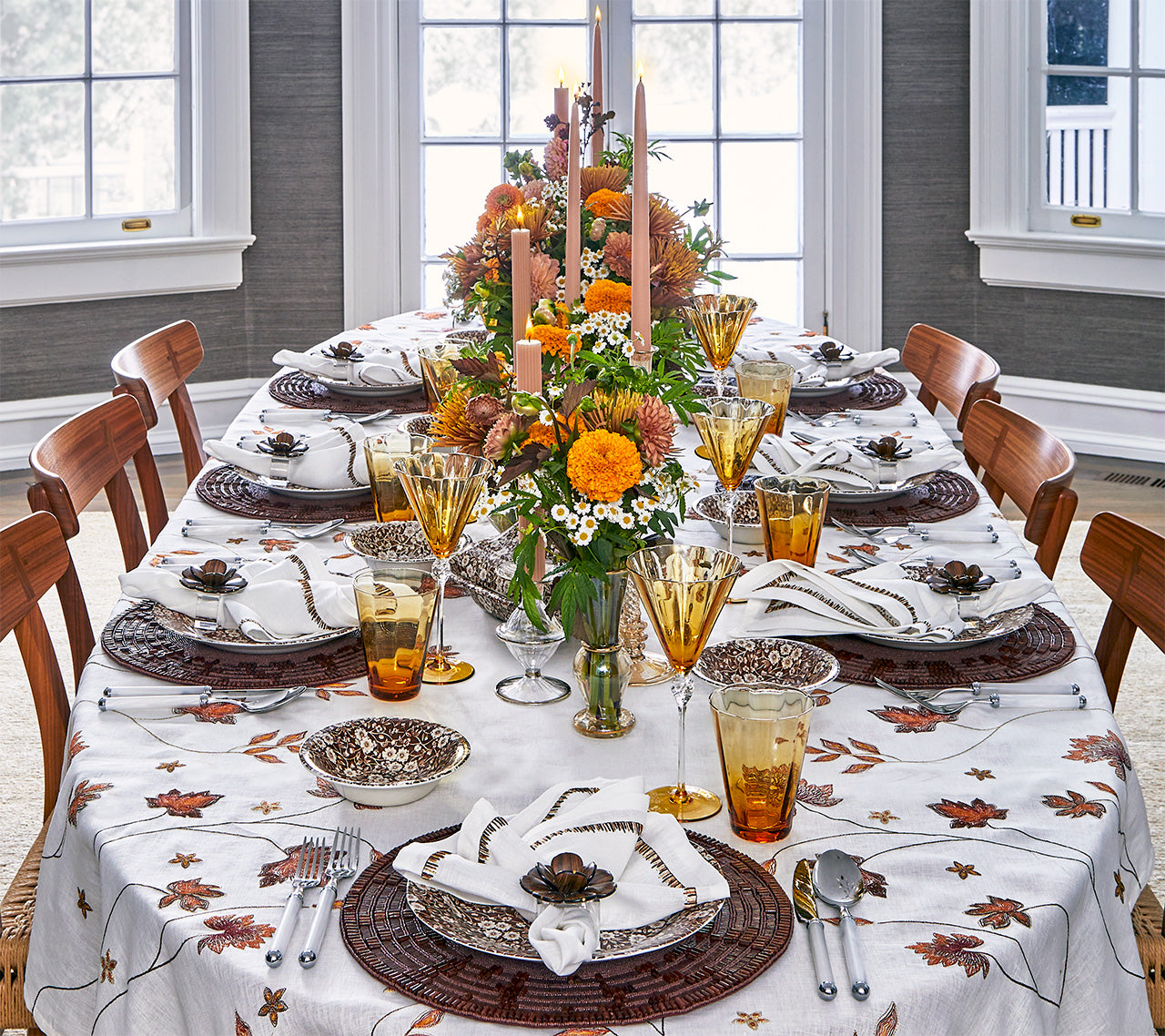 Maple Hues Tablecloth in White & Multi 54x108"