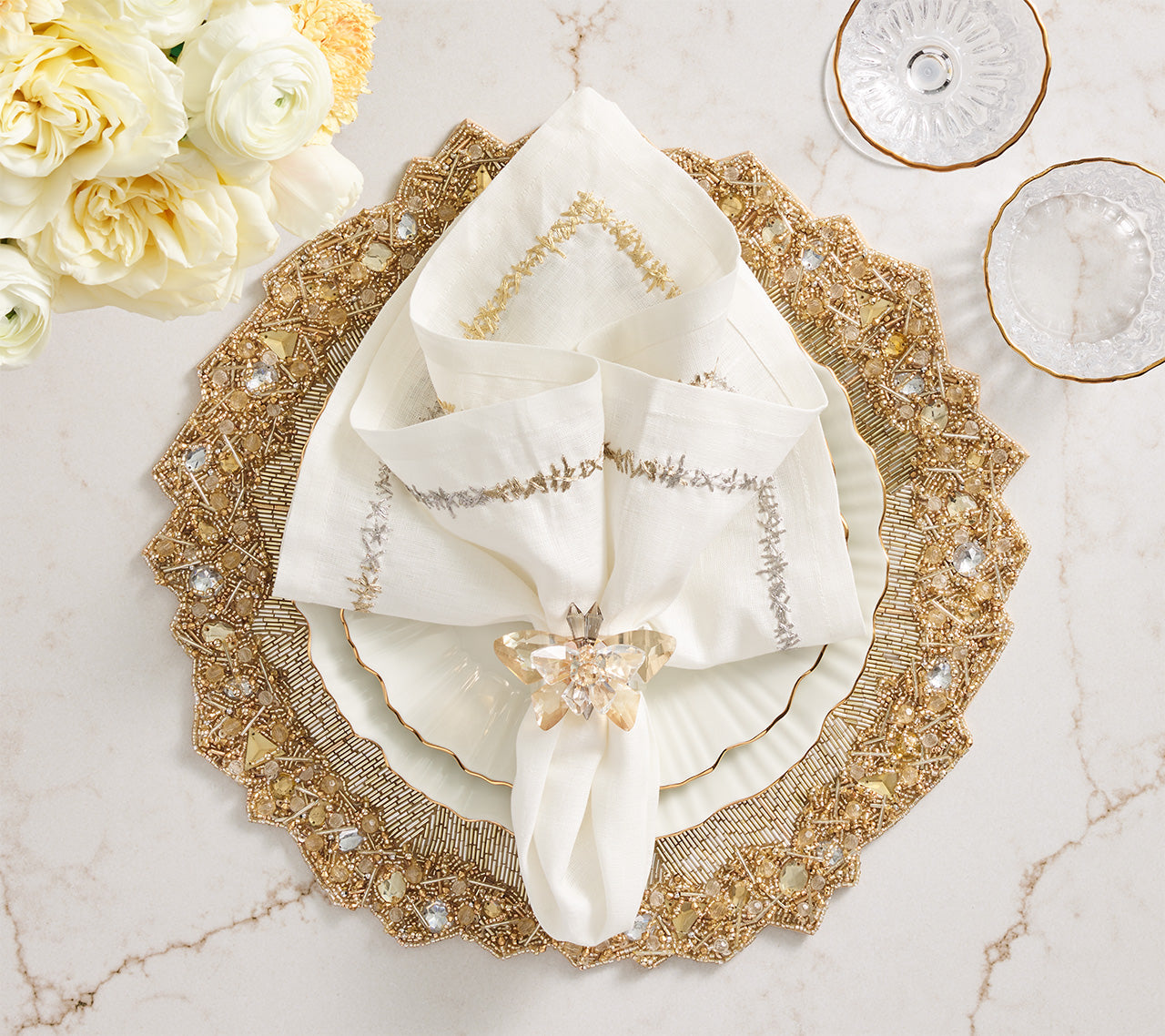 Aurelia Placemat in Champagne & Crystal, Set of 2